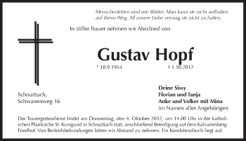Traueranzeige von Gustav Hopf von Pegnitz-Zeitung
